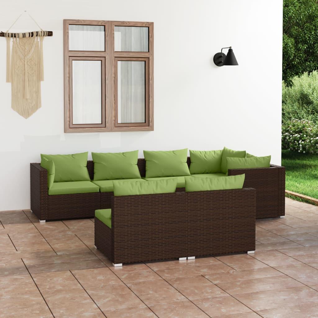 Vetonek Set muebles de jardín 7 piezas y cojines ratán sintético marrón