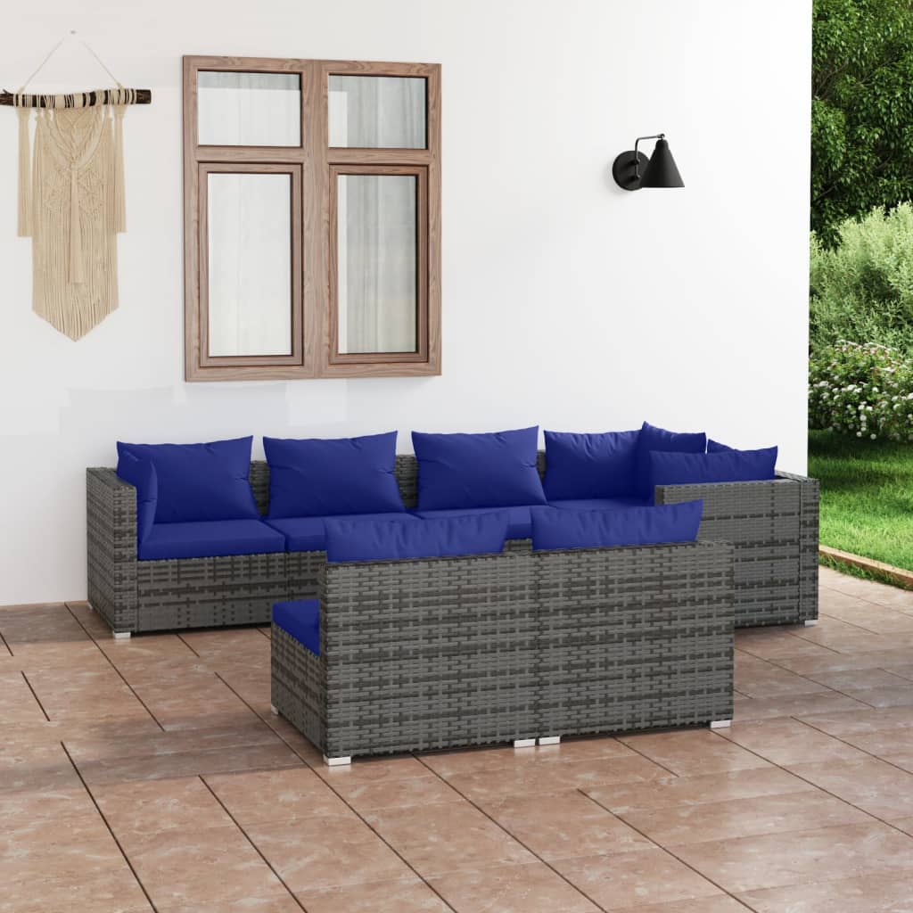 Vetonek Set de muebles de jardín 7 pzas y cojines ratán sintético gris