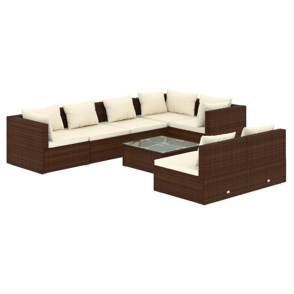 Set muebles de jardín 8 piezas y cojines ratán sintético marrón