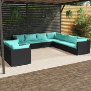 Set de muebles de jardín 9 pzas y cojines ratán sintético negro v2012 Vetonek