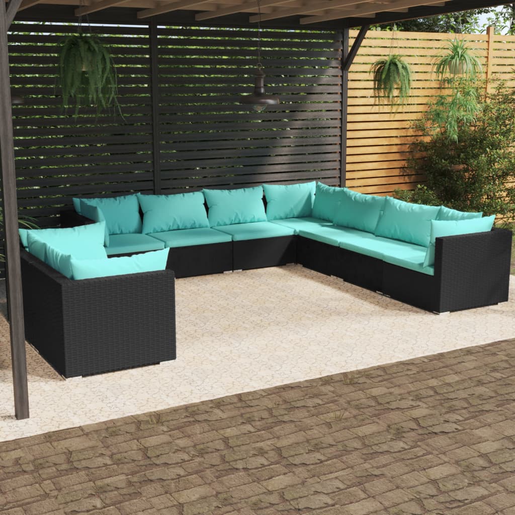 Set de muebles de jardín 9 pzas y cojines ratán sintético negro v2012 Vetonek
