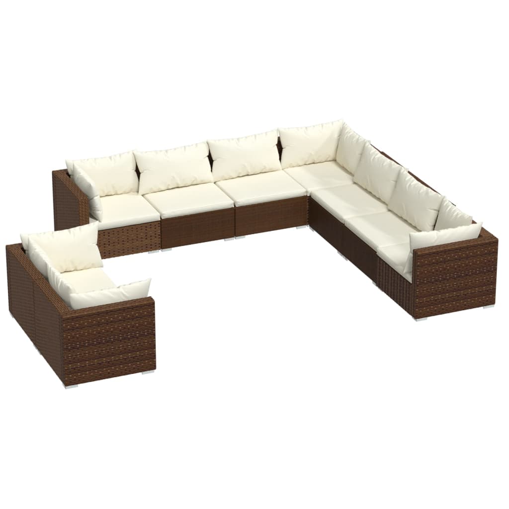 Set muebles de jardín 9 piezas y cojines ratán sintético marrón