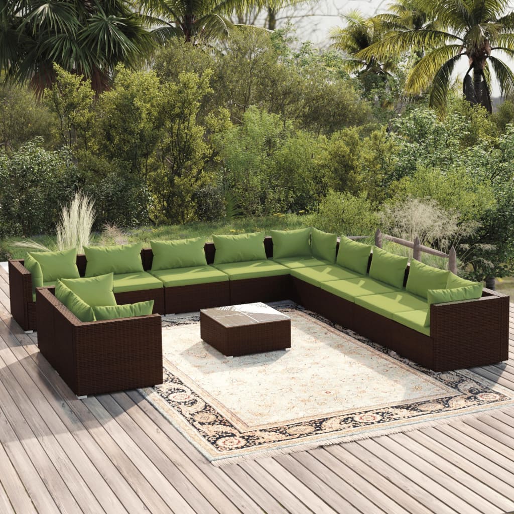 Vetonek Set muebles de jardín y cojines 12 pzas ratán sintético marrón