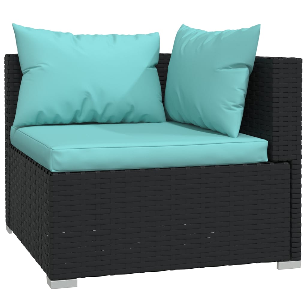 Garden Sofas Set 8 pieces and black synthetic rattan cushions