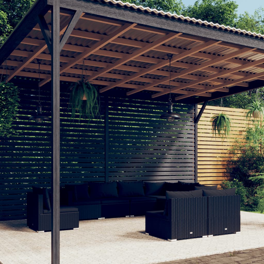 Set de muebles de jardín 9 pzas y cojines ratán sintético negro v2807 Vetonek