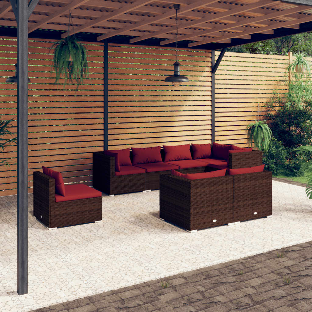 Vetonek Set muebles de jardín 8 piezas y cojines ratán sintético marrón