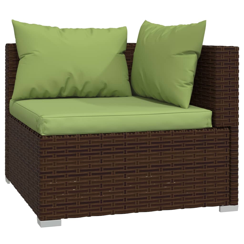 Set muebles de jardín 8 piezas y cojines ratán sintético marrón