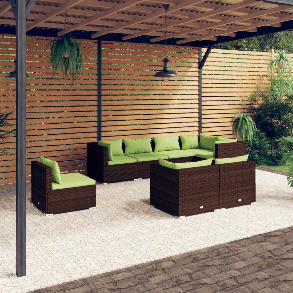 Vetonek Set muebles de jardín 8 piezas y cojines ratán sintético marrón