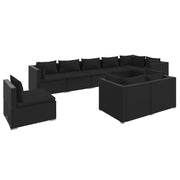 Set de muebles de jardín 9 pzas y cojines ratán sintético negro v3286 Vetonek