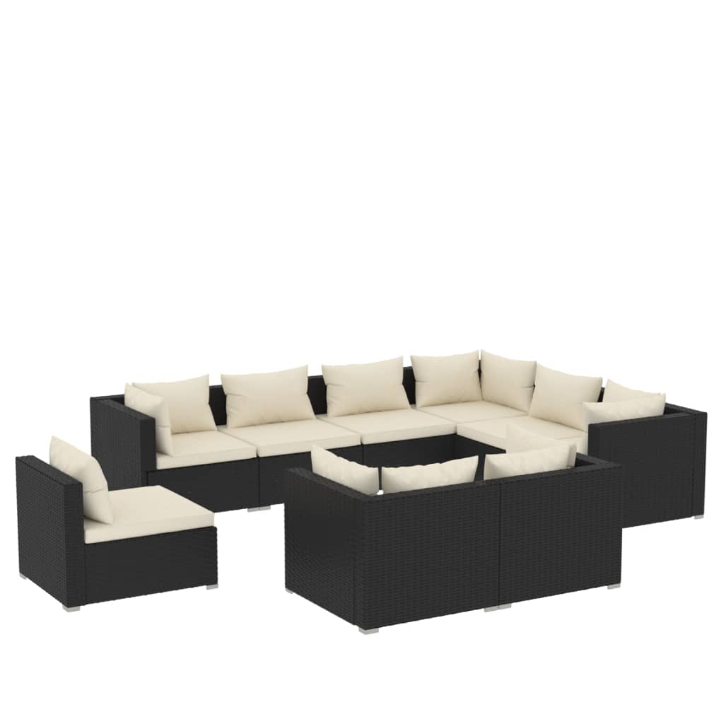 Set de muebles de jardín 9 pzas y cojines ratán sintético negro v3439 - Vetonek