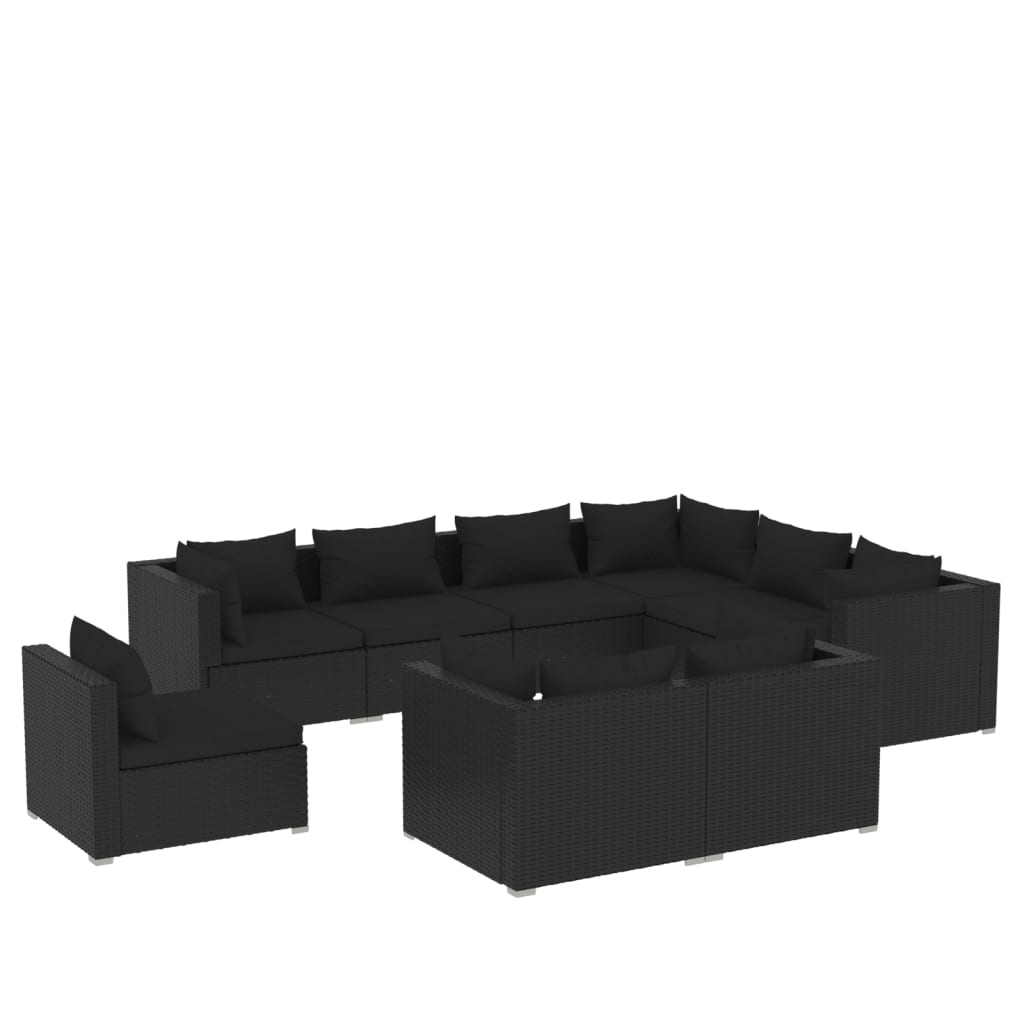 Set de muebles de jardín 9 pzas y cojines ratán sintético negro v3446 Vetonek