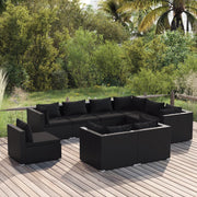 Set de muebles de jardín 9 pzas y cojines ratán sintético negro v3446 Vetonek