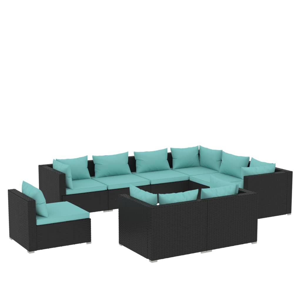 Set de muebles de jardín 9 pzas y cojines ratán sintético negro v3453 - Vetonek