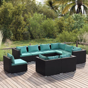 Set de muebles de jardín 9 pzas y cojines ratán sintético negro v3453 Vetonek