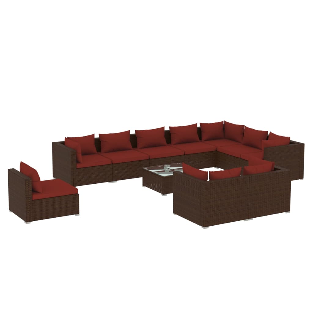 Set muebles de jardín 11 pzas y cojines ratán sintético marrón