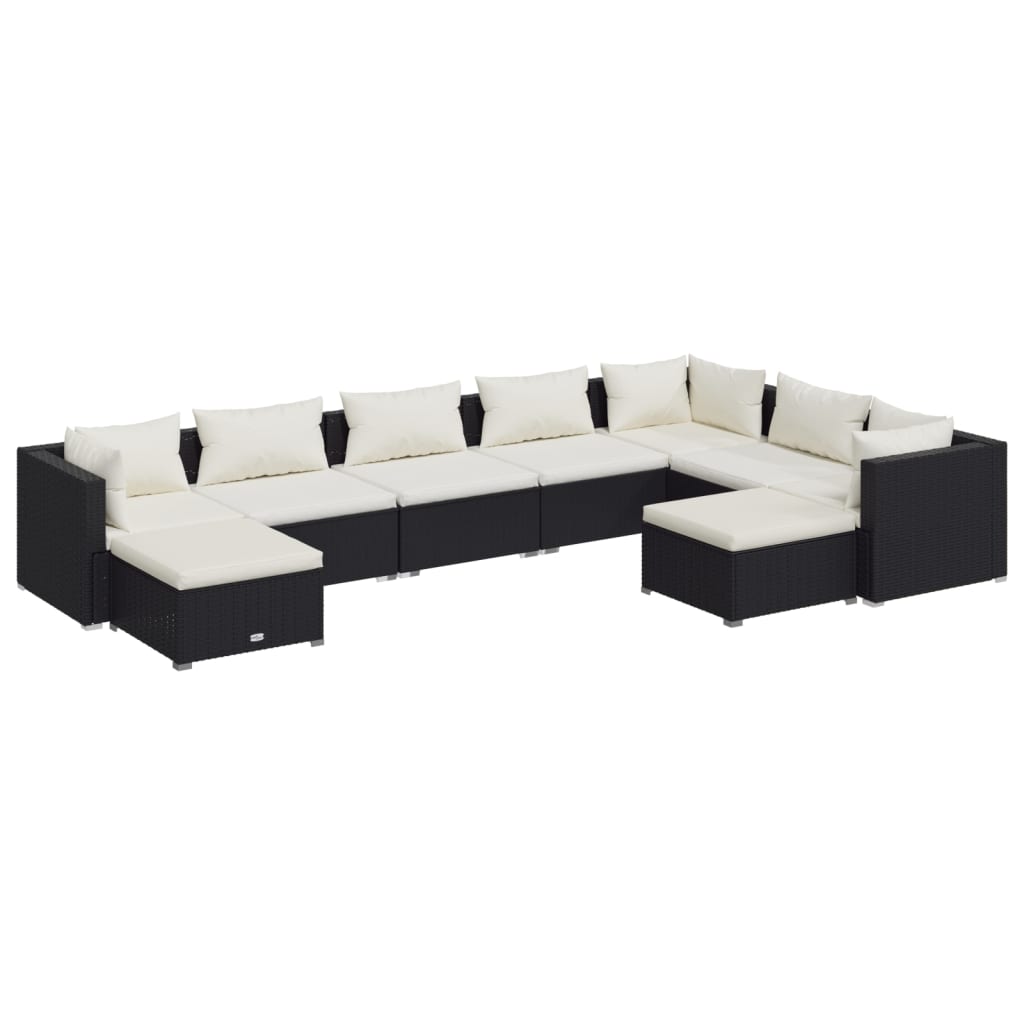 Set de muebles de jardín 9 pzas y cojines ratán sintético negro v3750 - Vetonek
