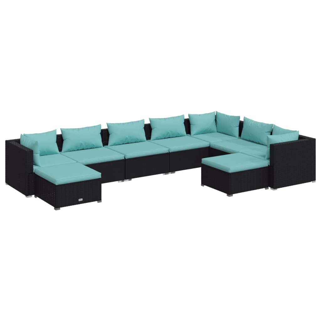 Set de muebles de jardín 9 pzas y cojines ratán sintético negro v3774 - Vetonek