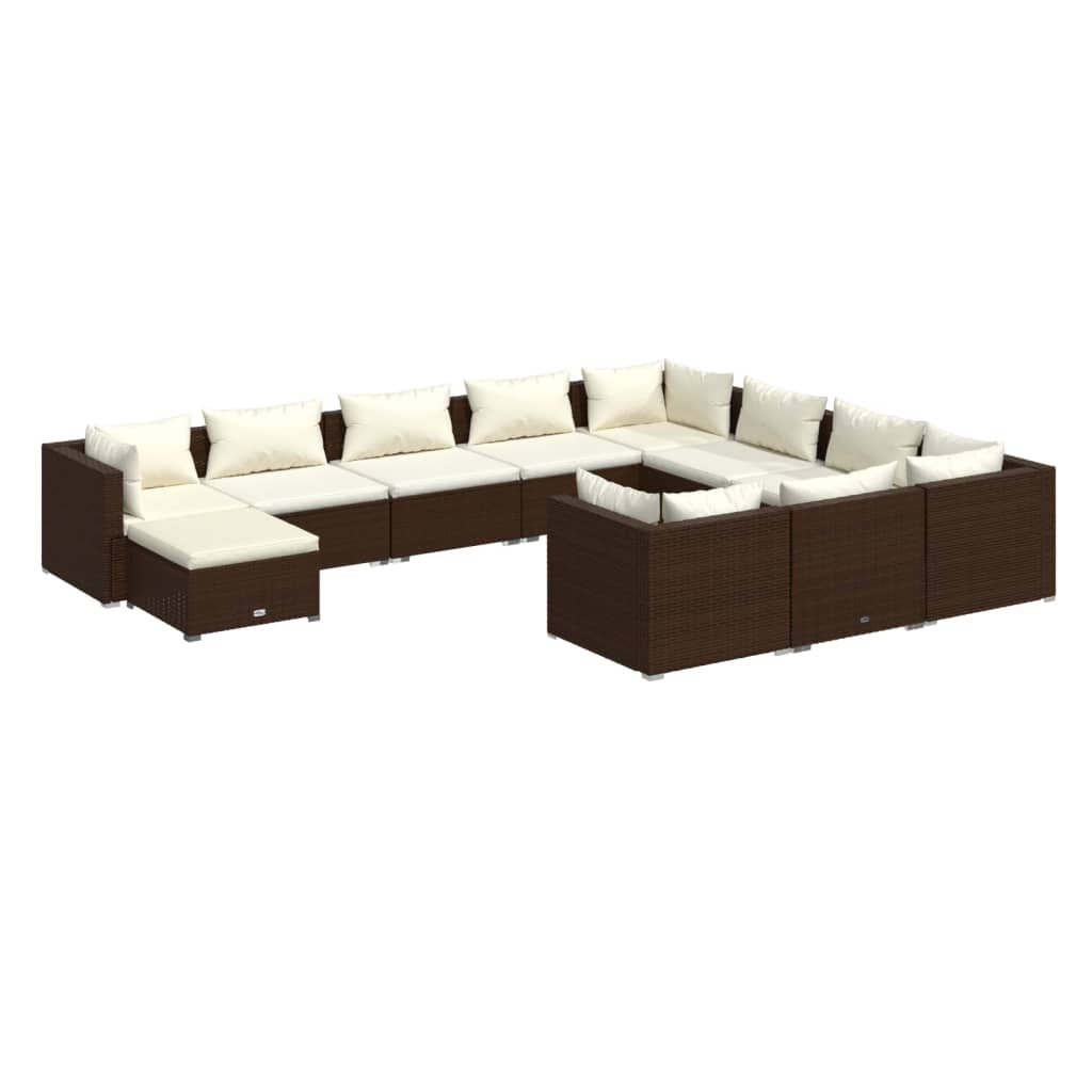 Set muebles de jardín 11 pzas y cojines ratán sintético marrón