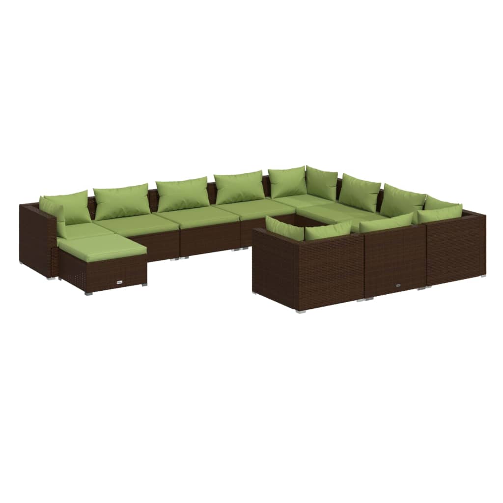 Set muebles de jardín 11 pzas y cojines ratán sintético marrón