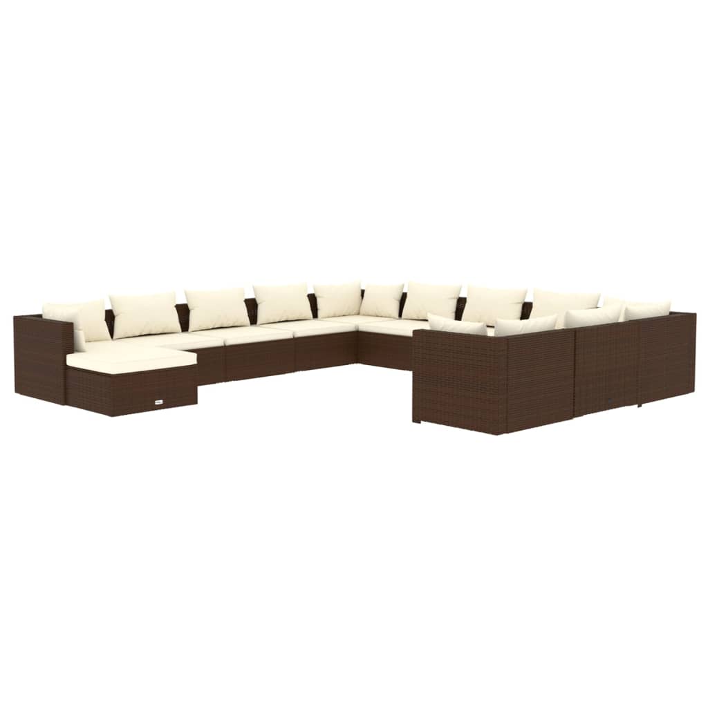 Set muebles de jardín 12 pzas y cojines ratán sintético marrón