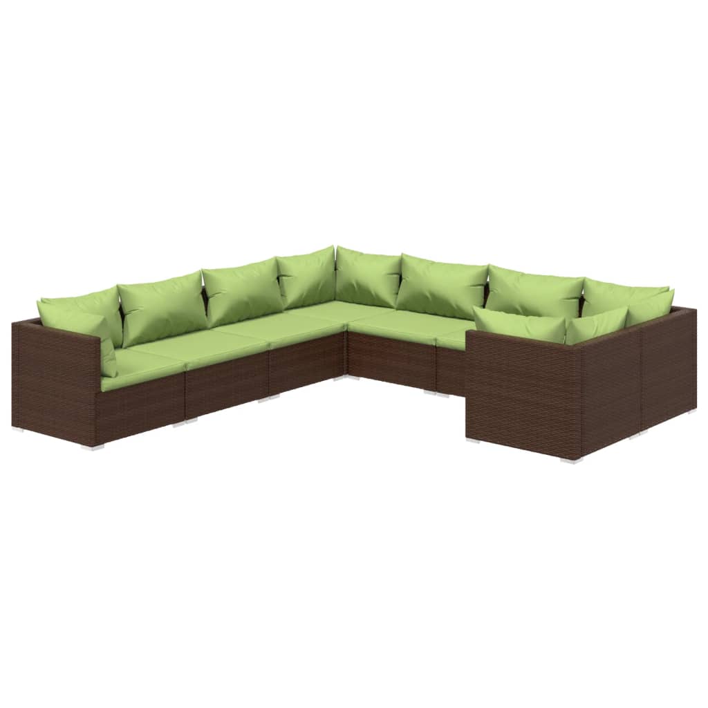 Set muebles de jardín 8 pzas y cojines ratán sintético marrón