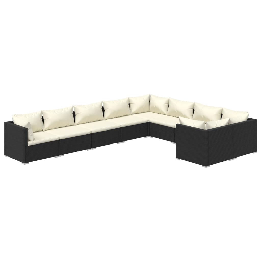 Set de muebles de jardín 9 pzas y cojines ratán sintético negro v4634 Vetonek