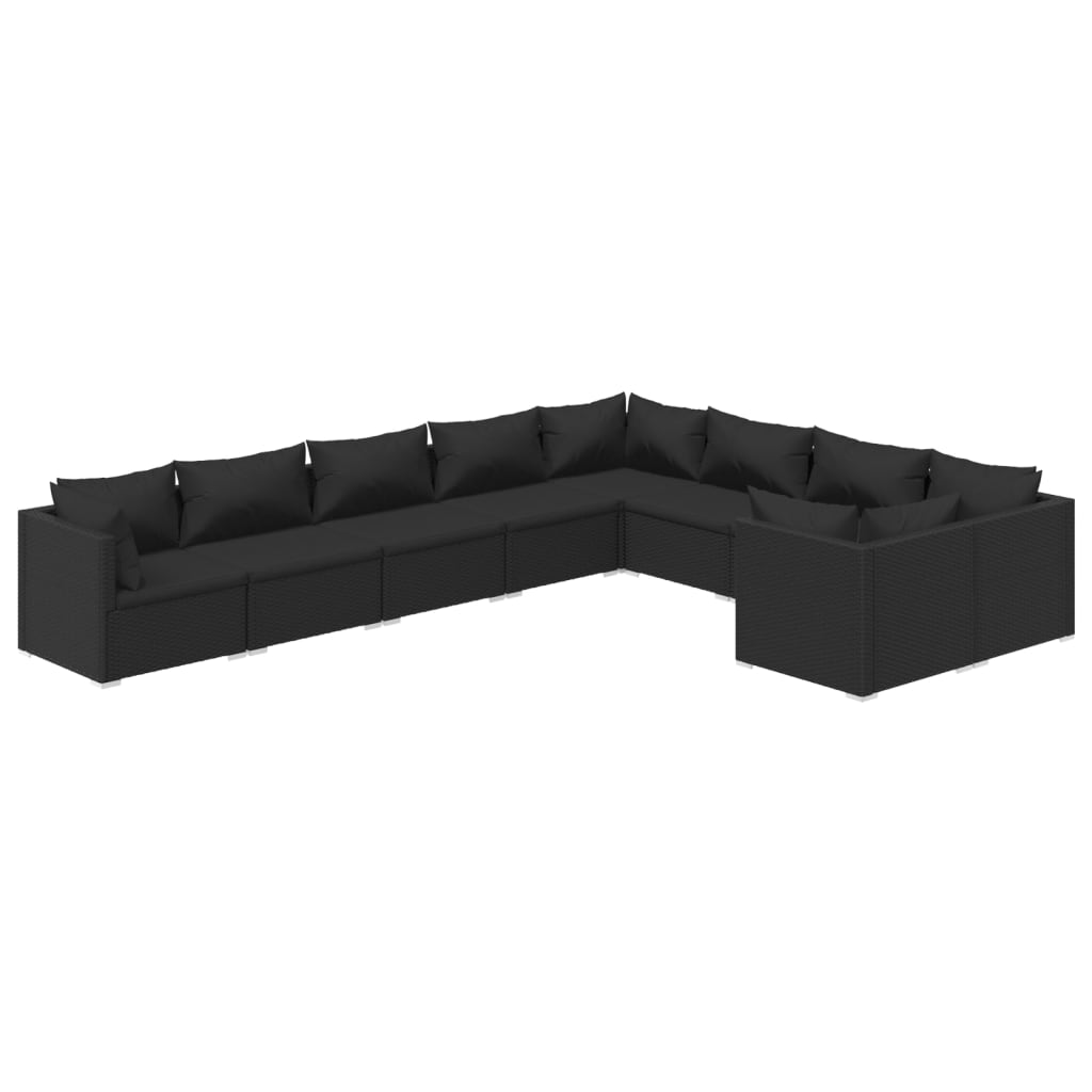 Set de muebles de jardín 9 pzas y cojines ratán sintético negro v4641 Vetonek