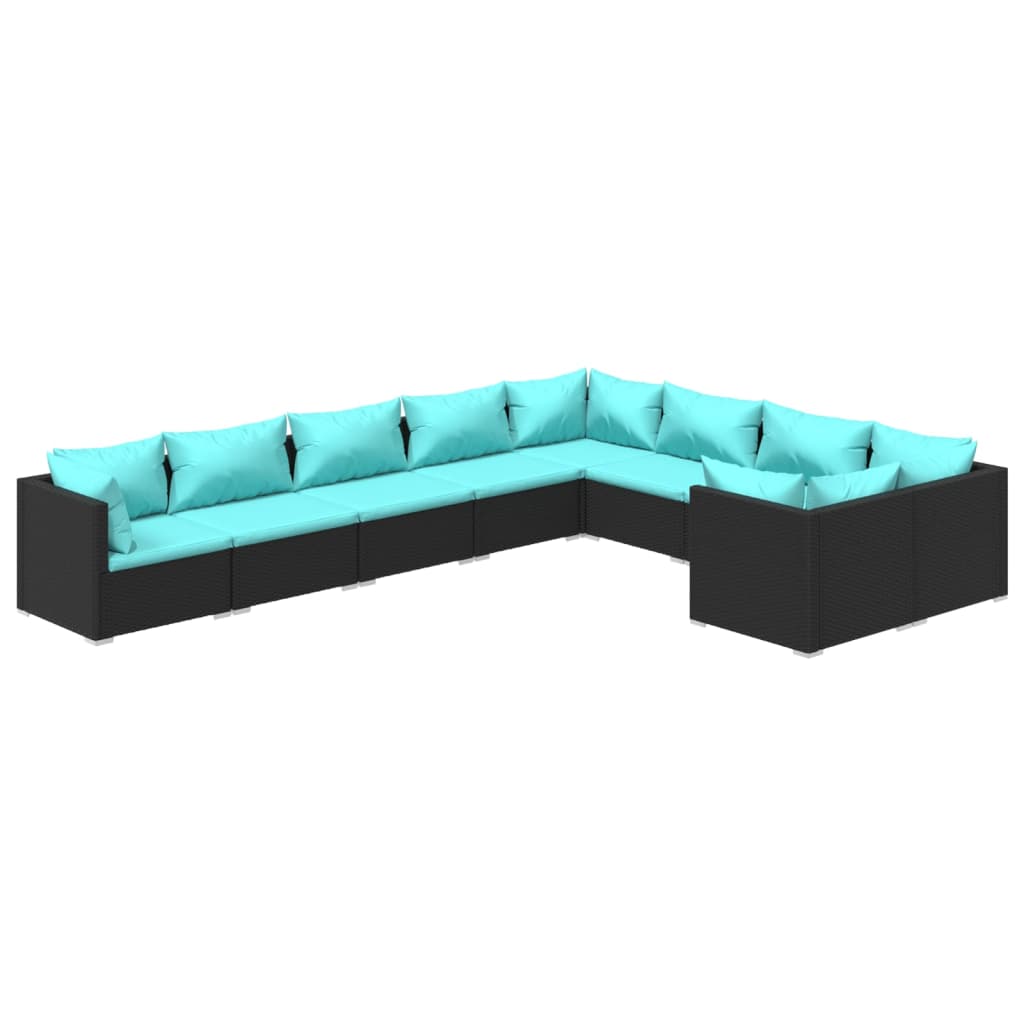 Set de muebles de jardín 9 pzas y cojines ratán sintético negro v4658 Vetonek