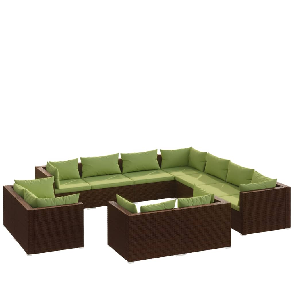 Set muebles de jardín 11 piezas cojines ratán sintético marrón