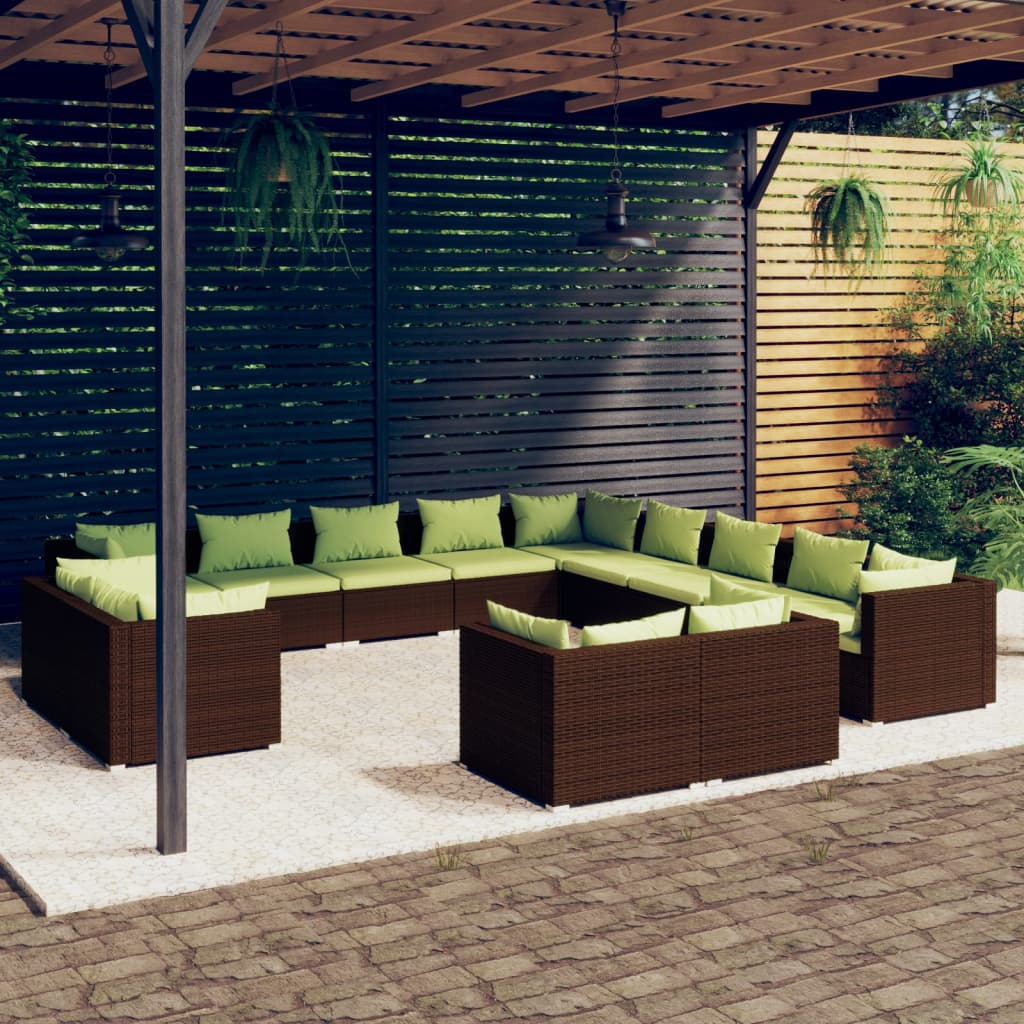 Vetonek Set muebles de jardín 13 piezas cojines ratán sintético marrón