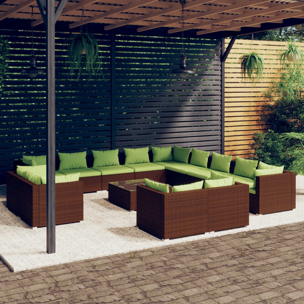 Vetonek Set muebles de jardín 14 piezas cojines ratán sintético marrón