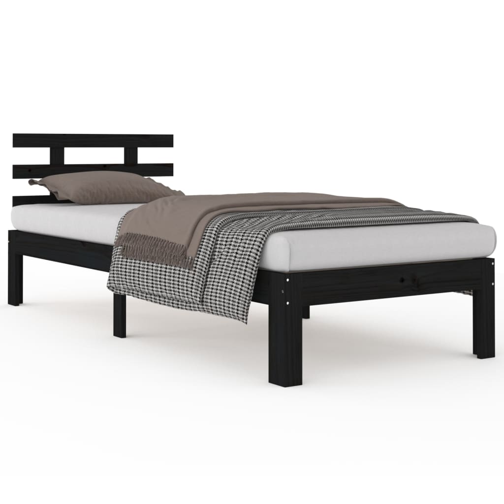 Vetonek Estructura de cama sin colchón madera maciza negro 90x200 cm