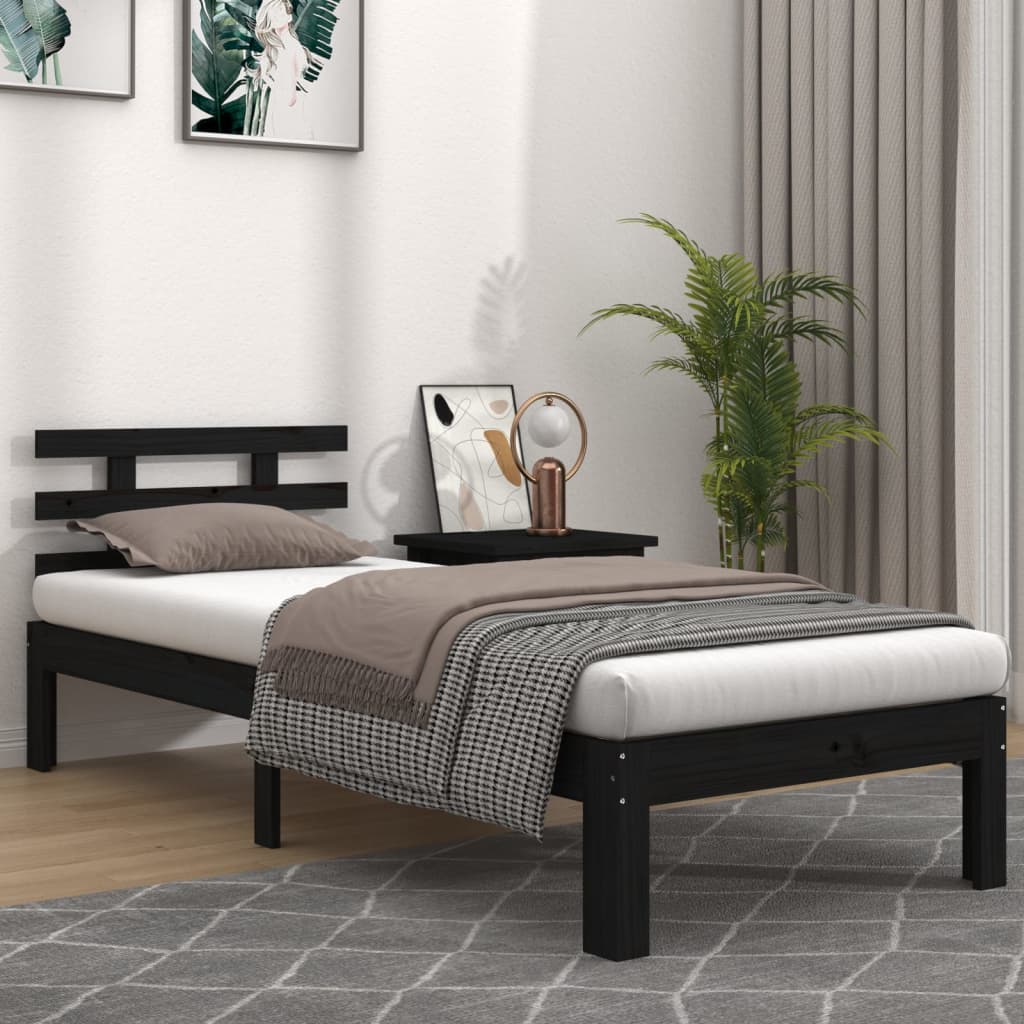 Estructura de cama sin colchón madera maciza negro 90x200 cm v6881 Vetonek
