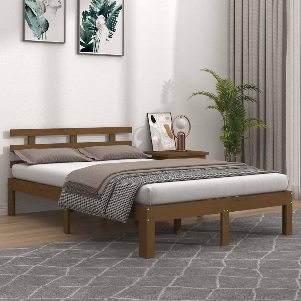 Vetonek Estructura cama sin colchón madera maciza marrón miel 150x200cm