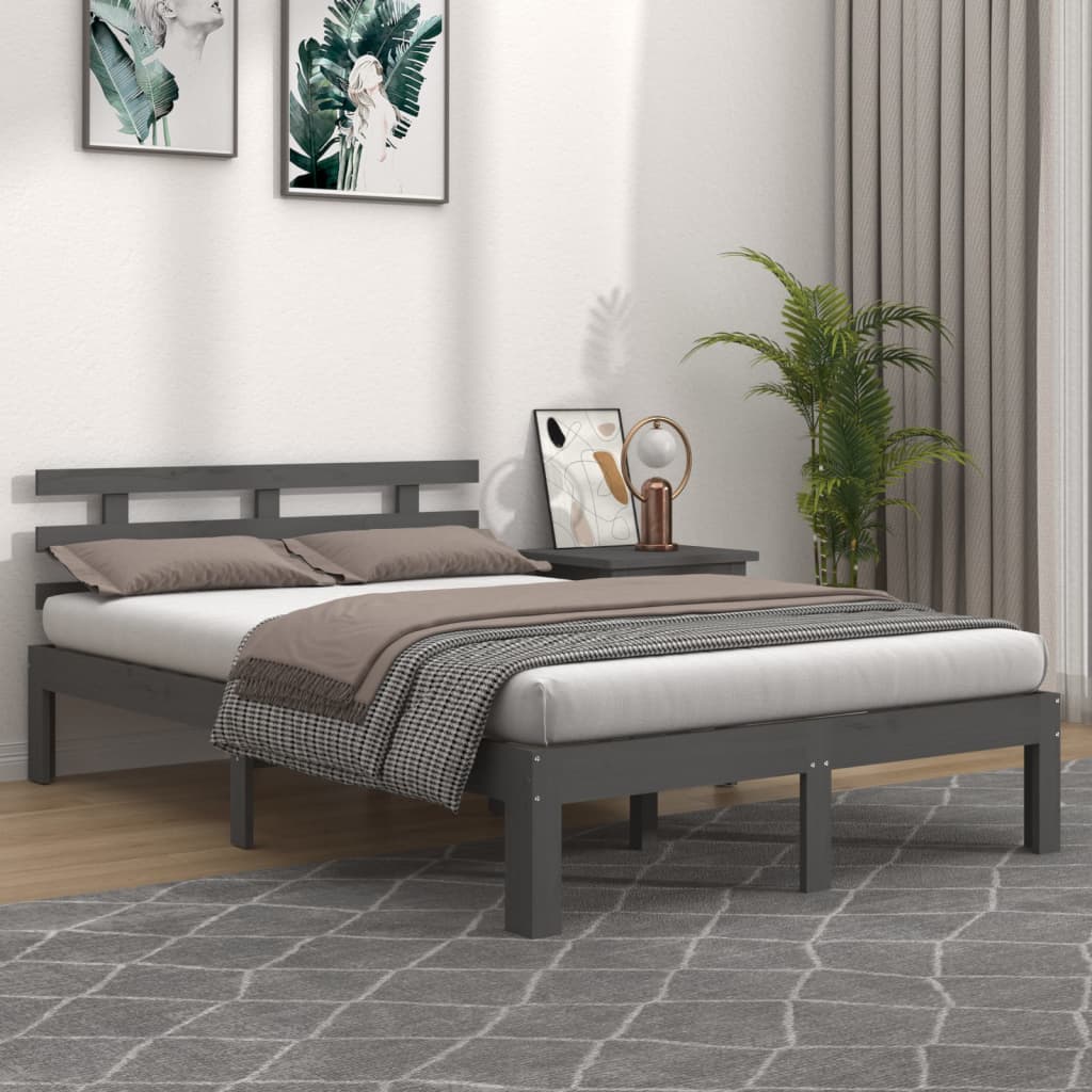 Vetonek Estructura de cama sin colchón madera maciza gris 200x200 cm