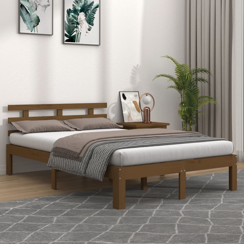 Vetonek Estructura cama sin colchón madera maciza marrón miel 200x200cm