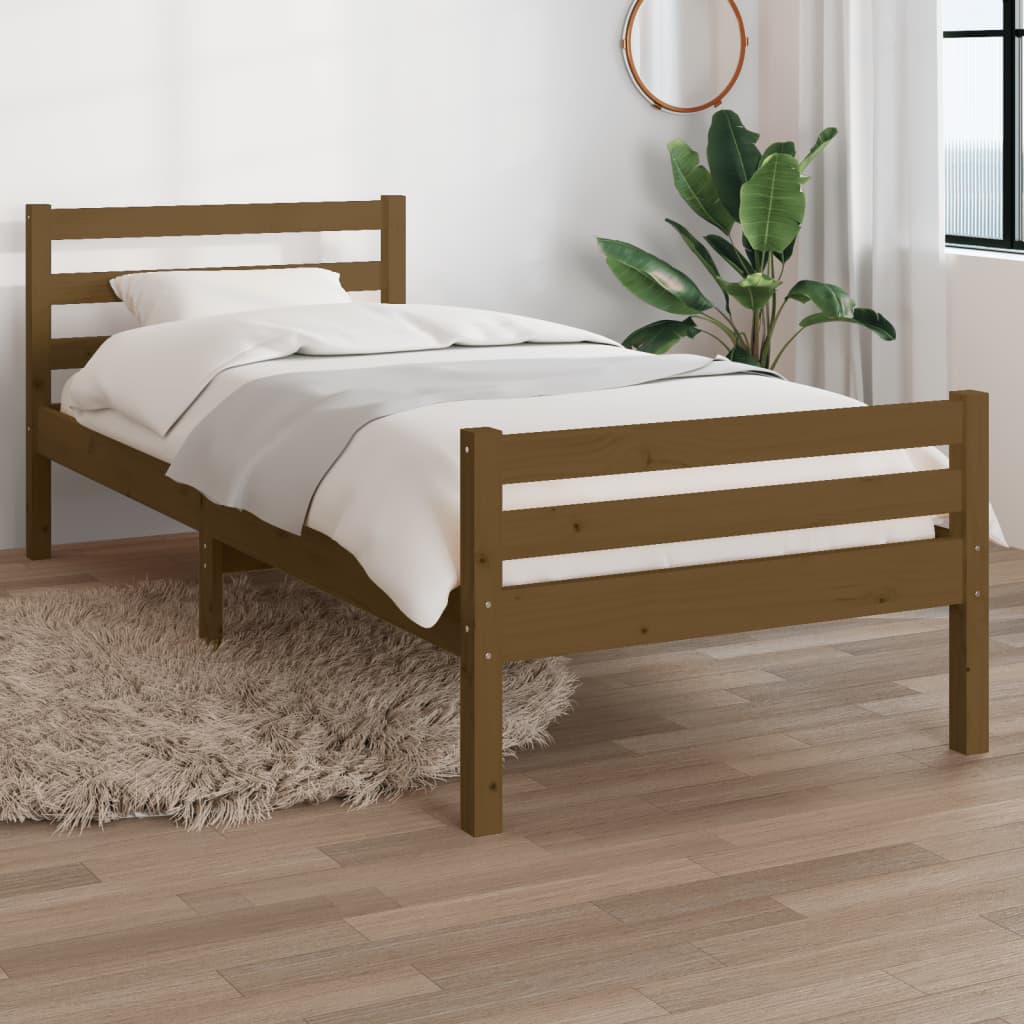 Vetonek Estructura cama sin colchón madera maciza marrón miel 75x190 cm