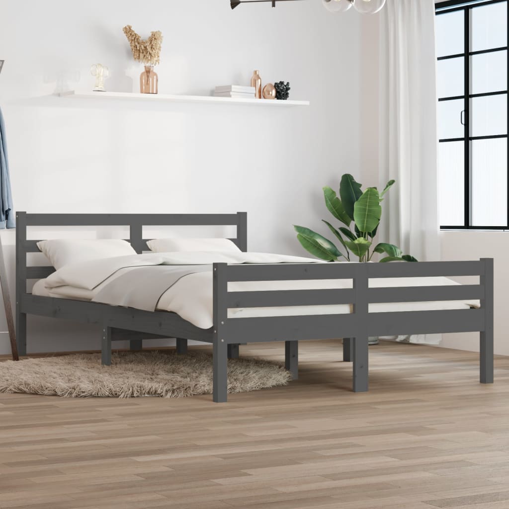 Vetonek Estructura de cama sin colchón madera maciza gris 120x190 cm