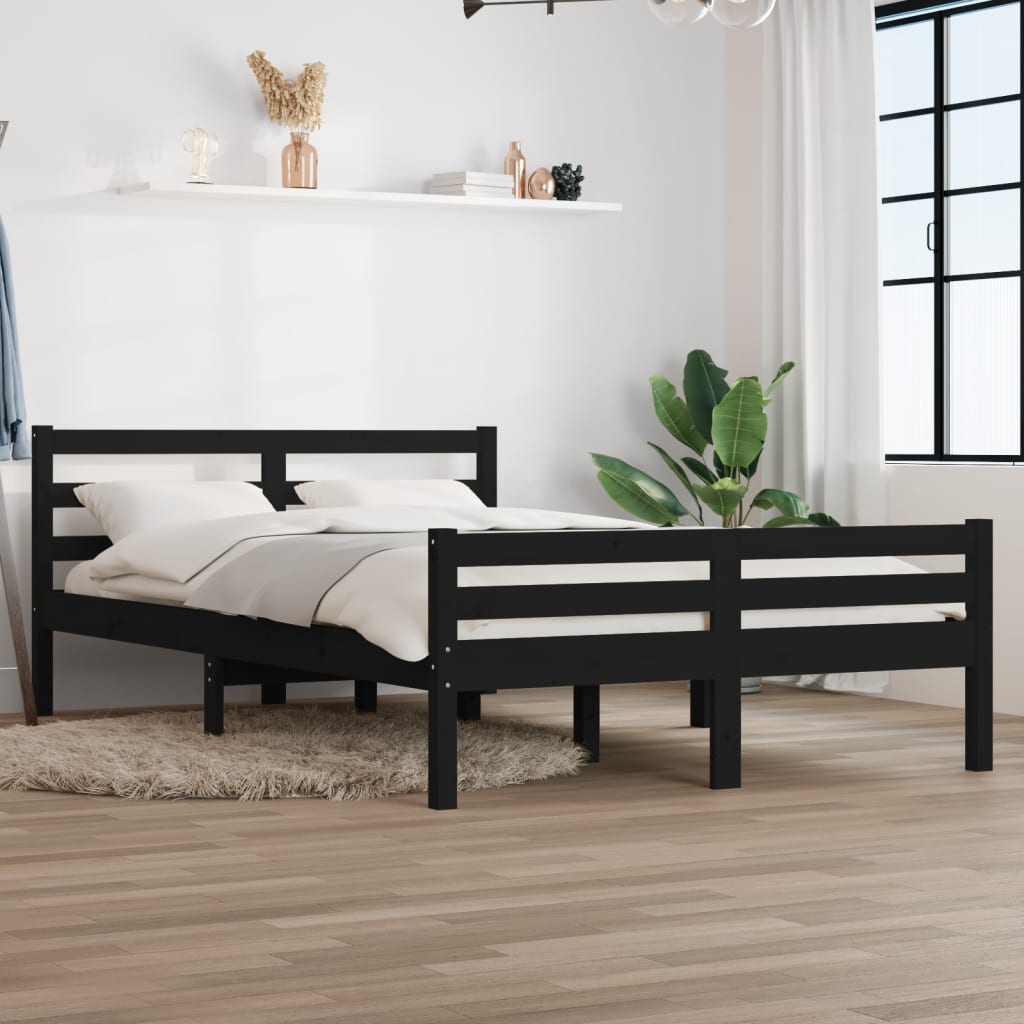 Vetonek Estructura cama doble sin colchón madera maciza negro 135x190cm