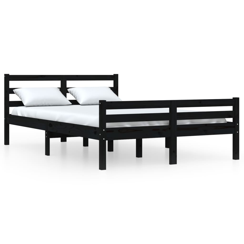 Vetonek Estructura de cama sin colchón madera maciza negro 140x190 cm