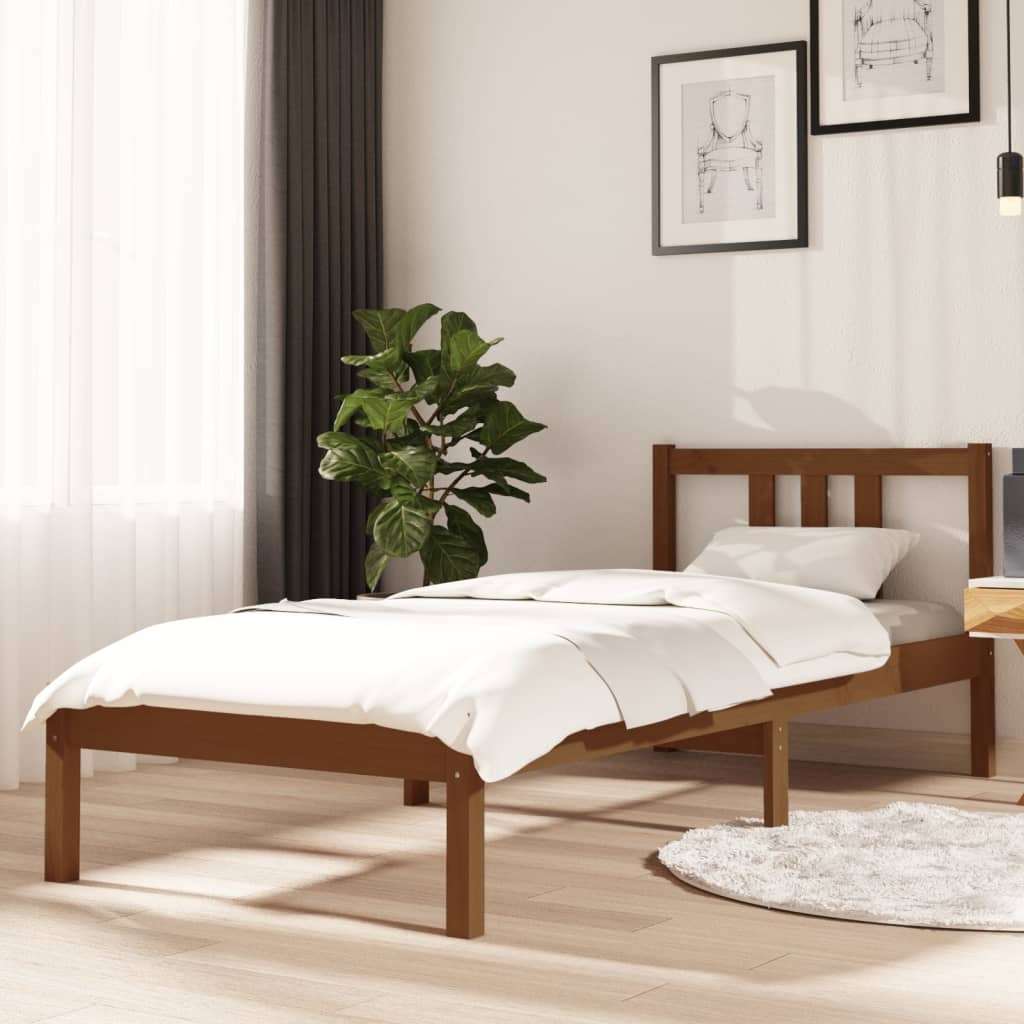 Vetonek Estructura cama sin colchón madera maciza marrón miel 75x190 cm