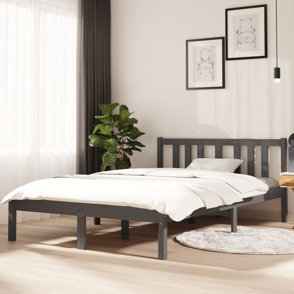 Vetonek Estructura de cama sin colchón madera maciza gris 120x190 cm