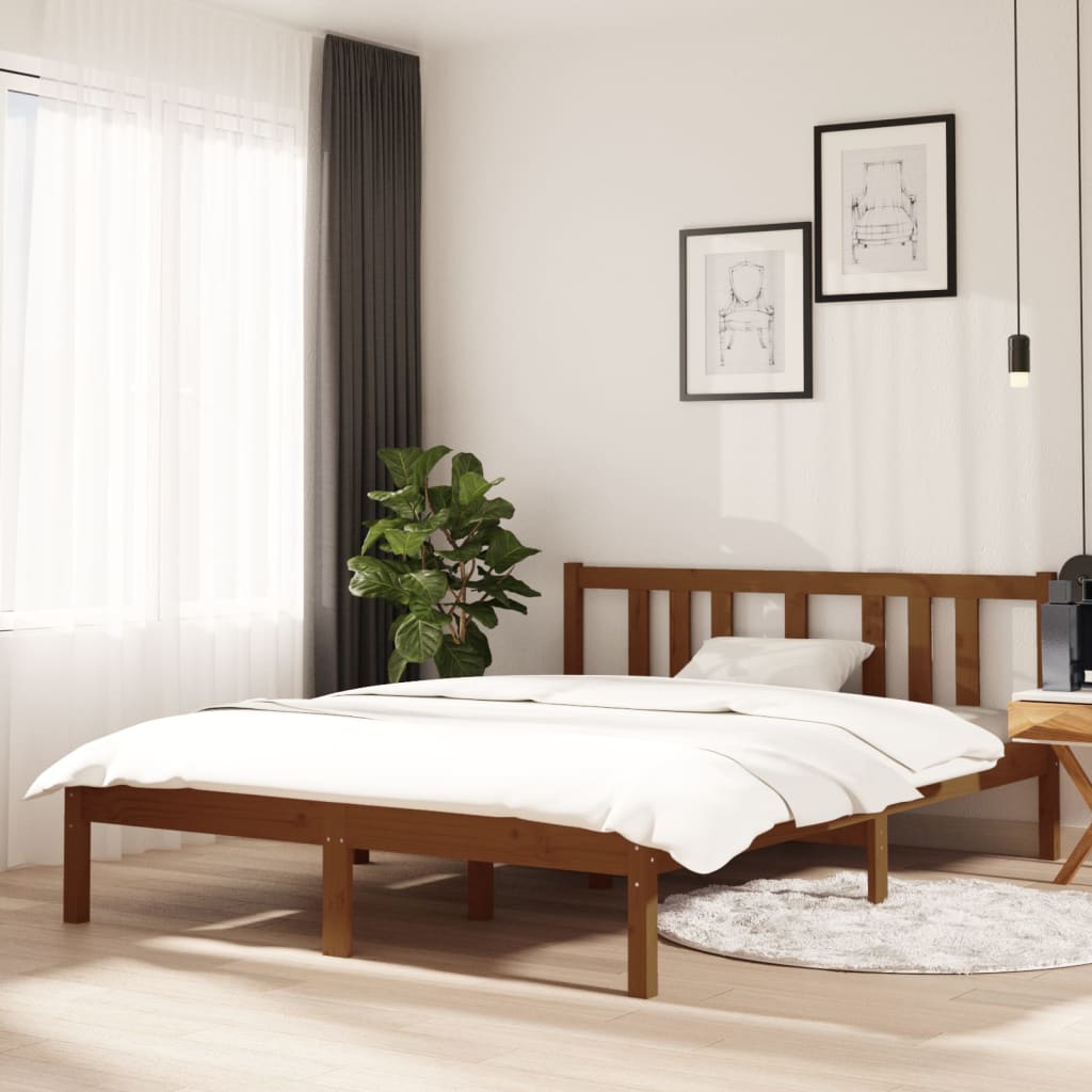 Vetonek Estructura cama sin colchón madera maciza marrón miel 135x190cm