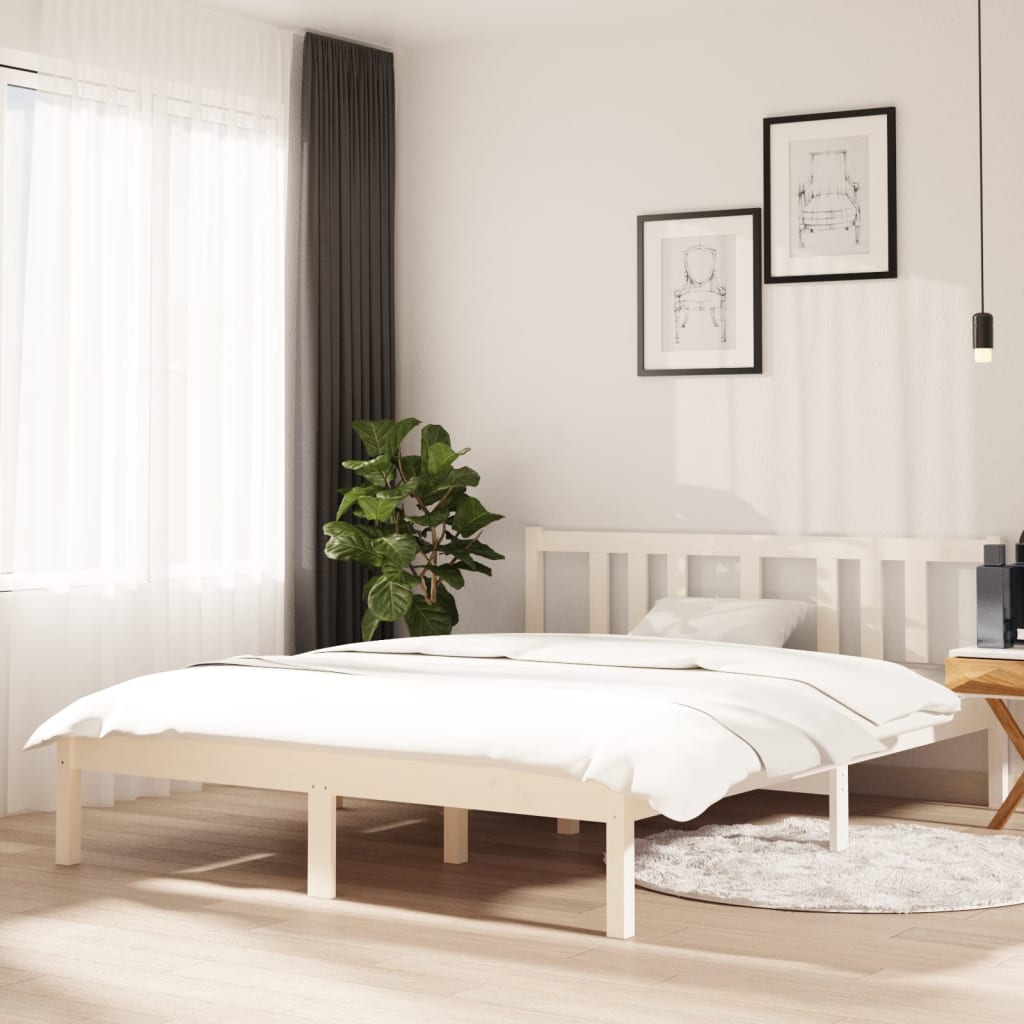 Vetonek Estructura de cama sin colchón madera maciza blanco 140x190 cm