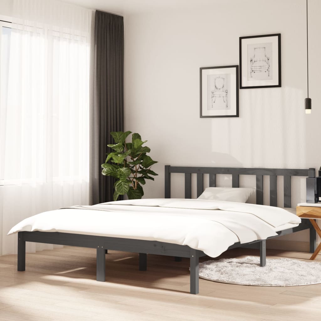 Vetonek Estructura de cama sin colchón madera maciza gris 140x190 cm