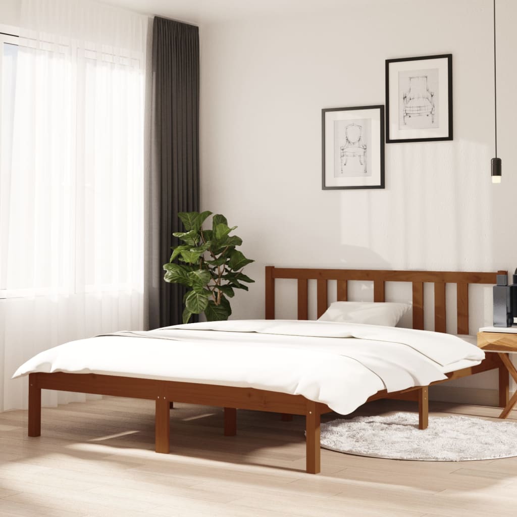 Vetonek Estructura cama sin colchón madera maciza marrón miel 140x190cm