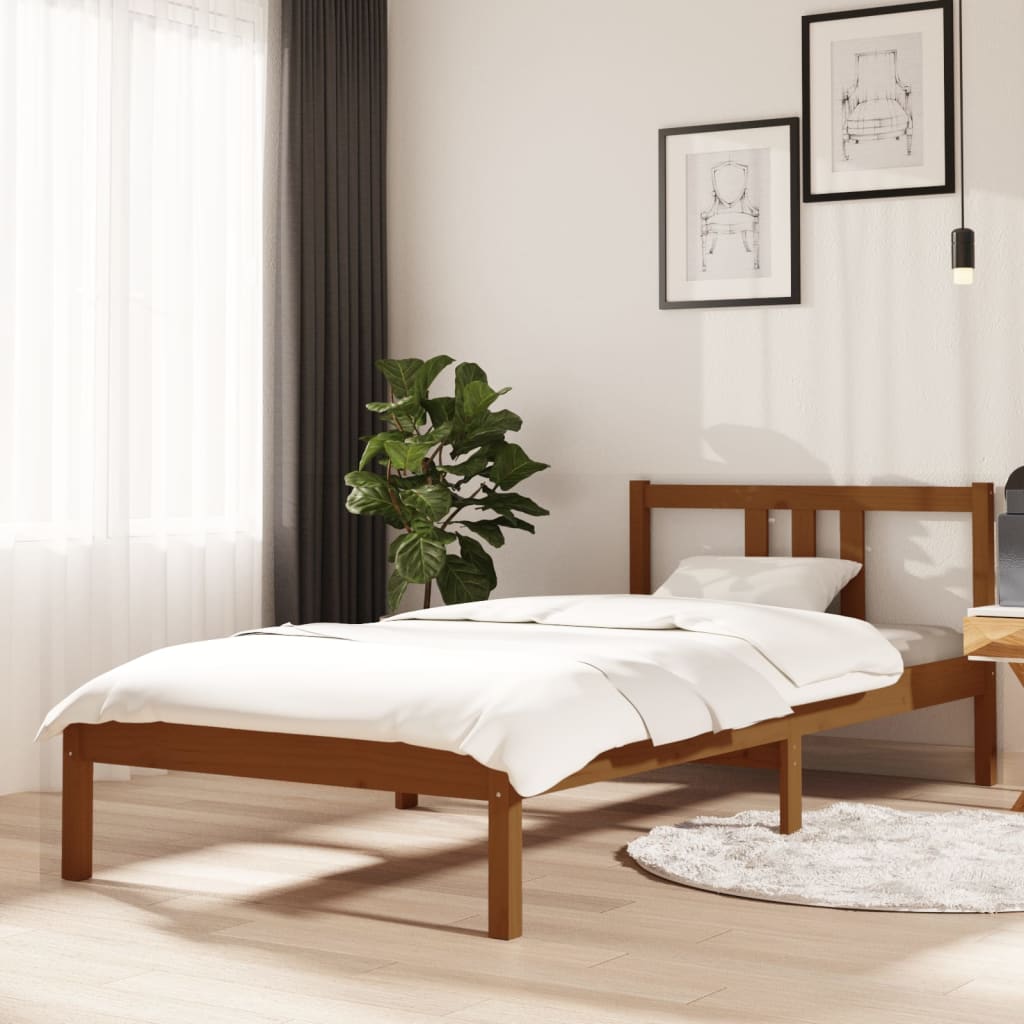 Vetonek Estructura cama sin colchón madera maciza marrón miel 90x200 cm