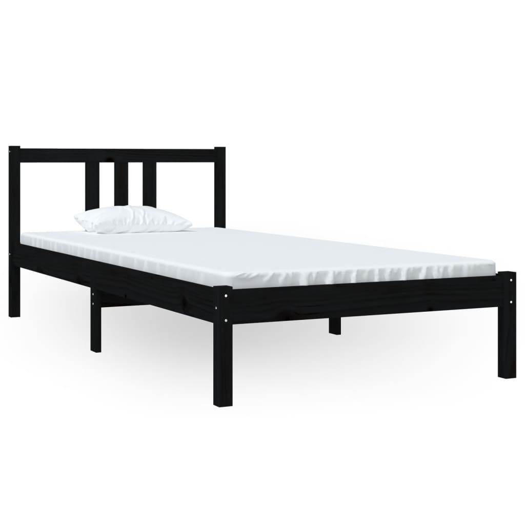 Vetonek Estructura de cama sin colchón madera maciza negro 90x200 cm