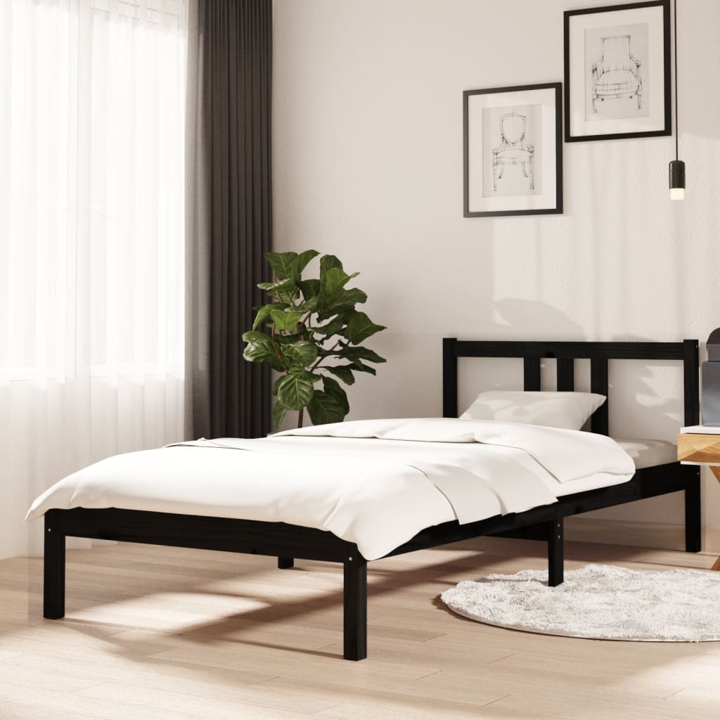 Estructura de cama sin colchón madera maciza negro 90x200 cm v8182 Vetonek