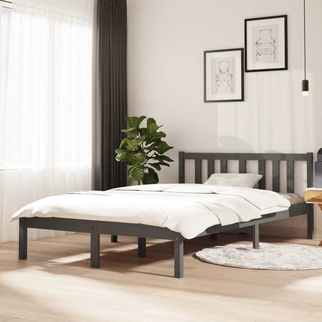 Vetonek Estructura de cama sin colchón madera maciza gris 120x200 cm